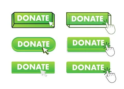 Donate Button with pointer clicking. Donate web buttons set. User interface Stock Illustration