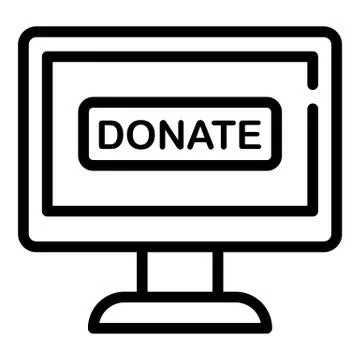 Donate button on the screen icon, outline style Stock Illustration