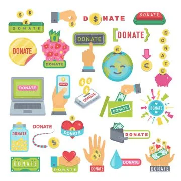 Donate buttons set. Help icon donation Stock Illustration