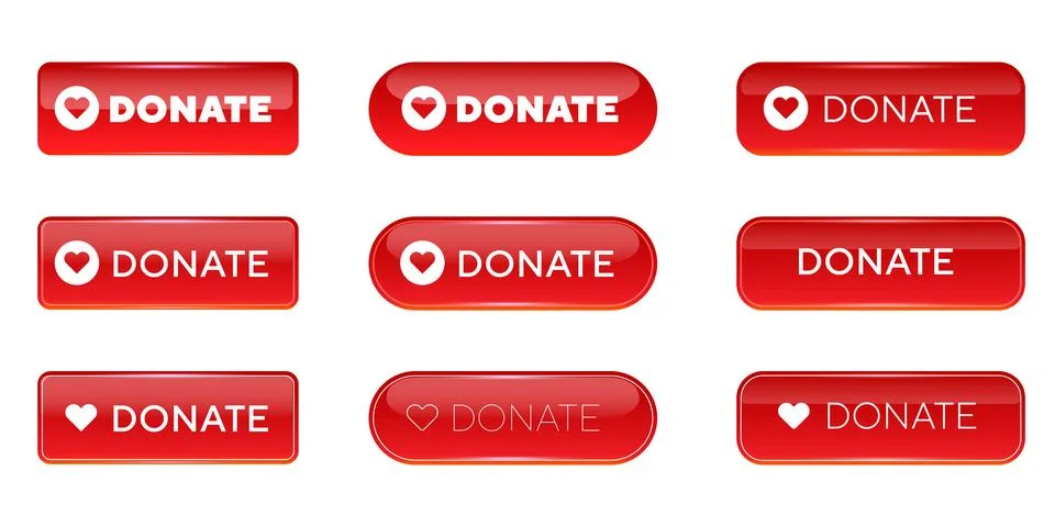 Donate buttons set isolated on transparent background. Vector realistic red Stock Illustration