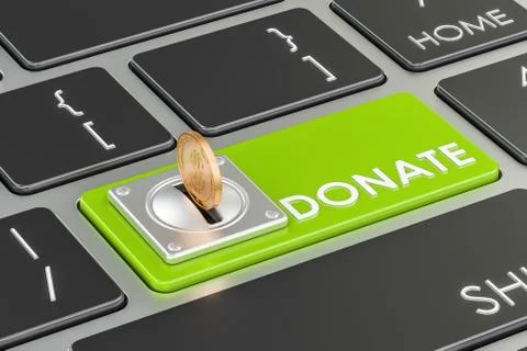 Donate concept green button on keyboard, 3D rendering Stock Illustration