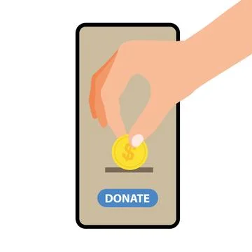 Donate, donation concept. Dollar bill and donate button on a mobile phone Stock Illustration