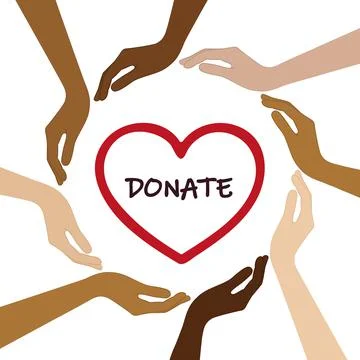 Donate helpfulness concept with human hands in different skin colors Stock Illustration