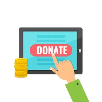 Donate money with computer tablet. Stock Illustration