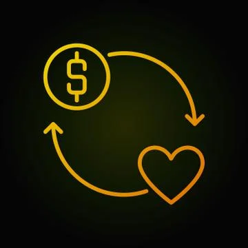 Donate money yellow vector round outline icon or sign Stock Illustration