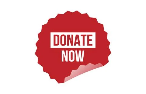 Donate now red ribbon label banner. Stock Illustration
