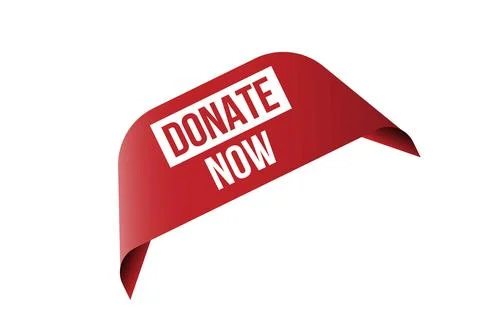 Donate now red ribbon label banner. Stock Illustration