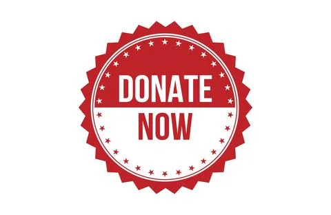 Donate now red ribbon label banner. Stock Illustration