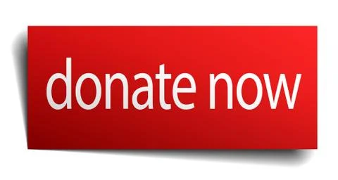Donate now red square isolated paper sign on white Stock Illustration