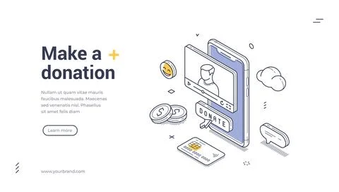 Donate online with this isometric web banner template for charitable initia.. 스톡 일러스트