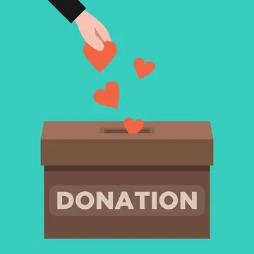 Donate online payments. Hand insert heart coin in to the donation box. Stock Illustration