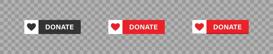 Donate red button with heart icon. Isolated web buttons, flat vector Stock Illustration
