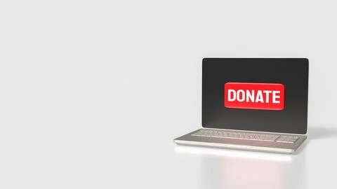 The Donate on red button on laptop 3d rendering 스톡 일러스트