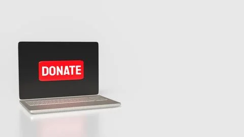 The Donate on red button on laptop 3d rendering 스톡 일러스트