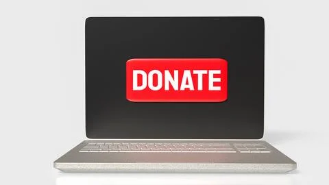 The Donate on red button on laptop 3d rendering Stock Photos