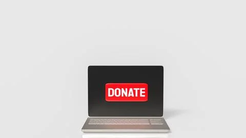 The Donate on red button on laptop 3d rendering Stock Photos