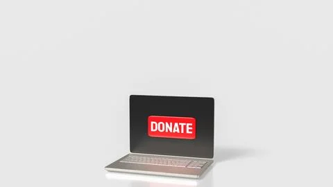 The Donate on red button on laptop 3d rendering Stock Photos