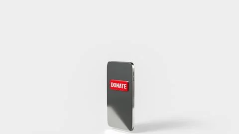 The Donate on red button on mobile 3d rendering Stock Photos