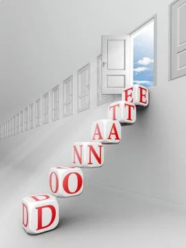 Donate red word on blocks up to open door Stock Illustration