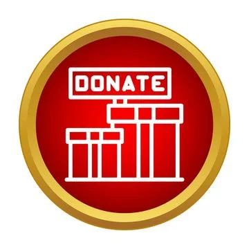 Donate sign with gift boxes in red circle icon Stock Illustration