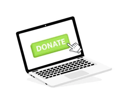 Donate text on Laptop screen with a red button . Button with pointer clicking Stock-Illustration