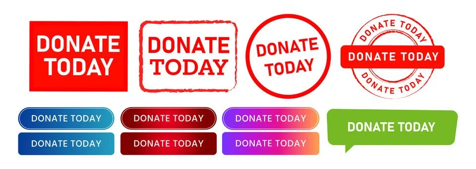 Donate today square circle stamp speech bubble and button sign for help Stock-Illustration