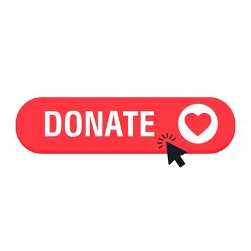 Donate web button. Red button with heart. Symbol of financial aid isolated on Stock Illustration