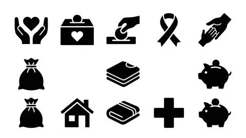 Donation and charity flat vector icons set for social aid and philanthropy .. Stock Illustration