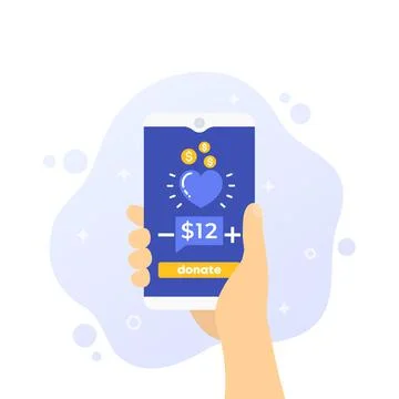 Donation app, phone in hand, vector Stock Illustration