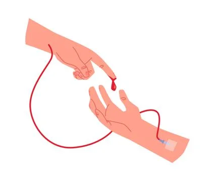 Donation blood, design concept with two hands, cartoon vector on white Stock Illustration