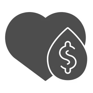 Donation blood solid icon. Heart and blood drop vector illustration isolated on Stock Illustration
