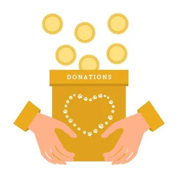 Donation box with falling coins and illustrations of hands and heart made o.. Stock Illustration