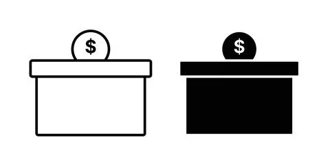Donation box icon collection in black, Line icons, flat symbols Stock Illustration