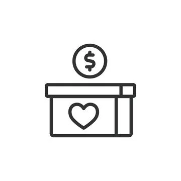 Donation box, icon in line design. Donation, box, charity, giving, fund, help Stock-Illustration