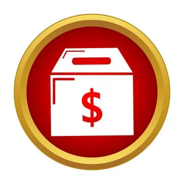 Donation box icon on a red button donating Stock Illustration