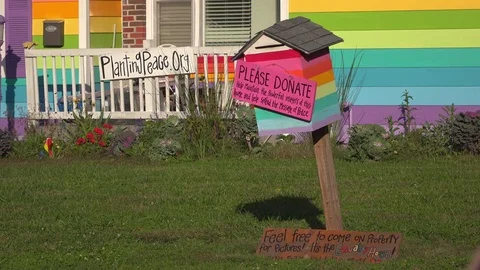 Donation box at Pride house across from Westboro Baptist Church 4k 스톡 동영상 72443916