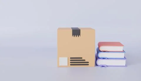 Donation box, stack of realistic books, sponsorship of educational programs Stock Illustration