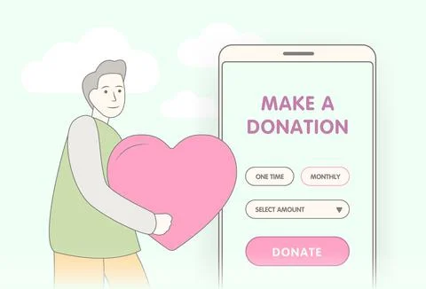 Donation charity and affection support concept. Donate online with mobile social Stock Illustration
