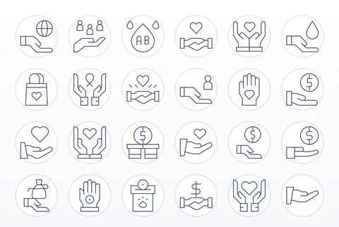 Donation Comprehensive Vector Bundle with 24 Pixel Optimized Thin Line 64x6.. 스톡 일러스트