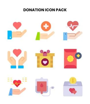 Donation Flat Scalable Icons Pack Stock Illustration
