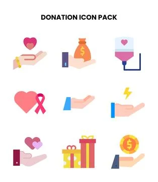 Donation Flat Vector Icons Pack Stock Illustration