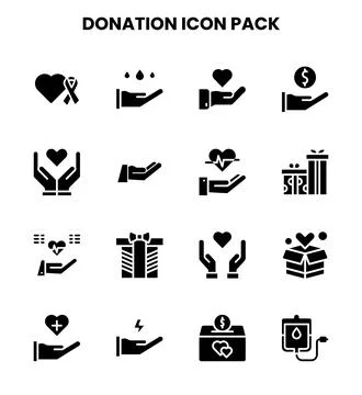 Donation Glyph Vector Icons Pack Stock Illustration