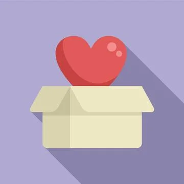 Donation heart box icon flat vector. Charity support Stock Illustration