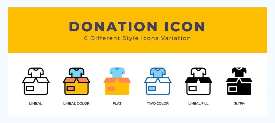 Donation icon set with different styles. Design elements for logo. Vector i.. Illustrazione stock