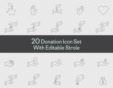 Donation icon set vector art Isolated on transparent background Illustrazione stock