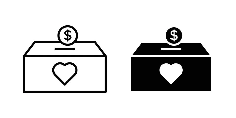 Donation icon solid, line, and editable vector set. Illustrazione stock