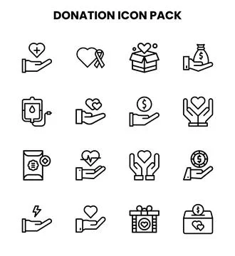 Donation Line Bundle Icons Pack Stock Illustration