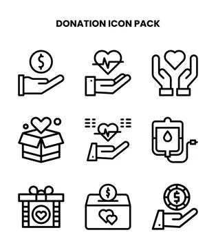 Donation Line Set Icons Pack Stock Illustration
