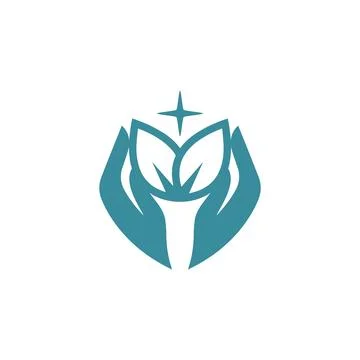 Donation symbol hands leaf greenery helpful logo design, graphic, Stock Illustration