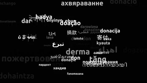 Donation Translated in 58 Worldwide Languages Endless Looping 3d Zooming Word Stock Footage 145213037